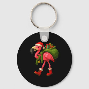 Funny Christmas Flamingo Santa Holiday Design Key Ring