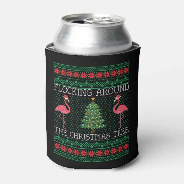 Funny Christmas Flamingo Ugly Christmas Sweater Can Cooler (Can Front)
