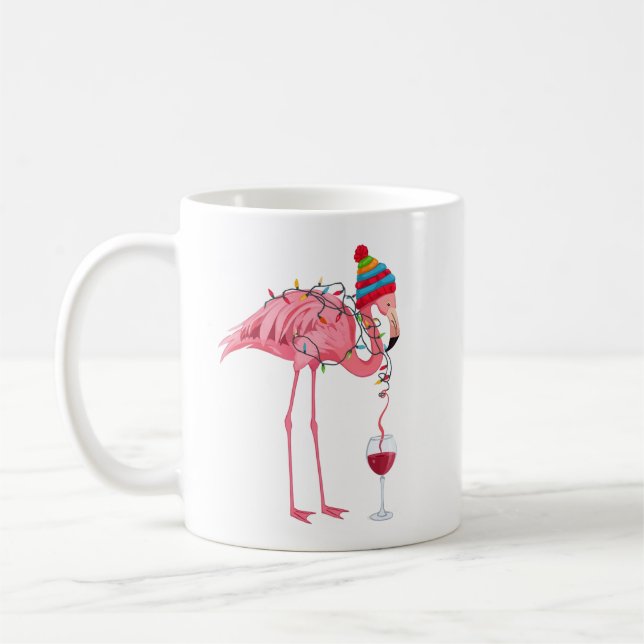 Funny Christmas Flamingo with Wine Coffee Mug (Left)