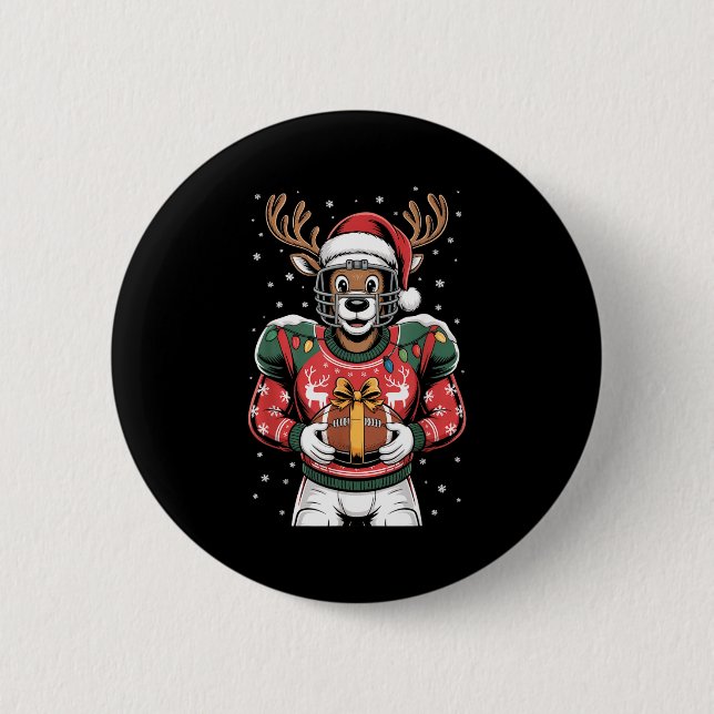 Funny Christmas Football Reindeer  6 Cm Round Badge (Front)
