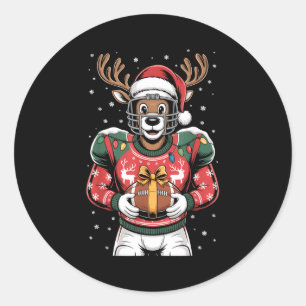 Funny Christmas Football Reindeer  Classic Round Sticker