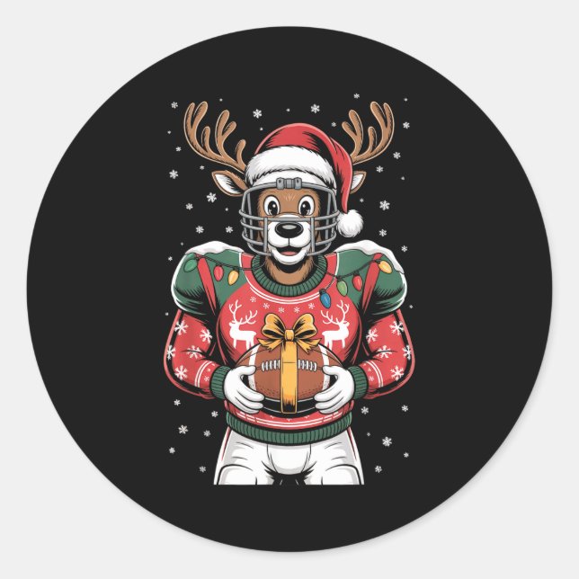 Funny Christmas Football Reindeer  Classic Round Sticker (Front)