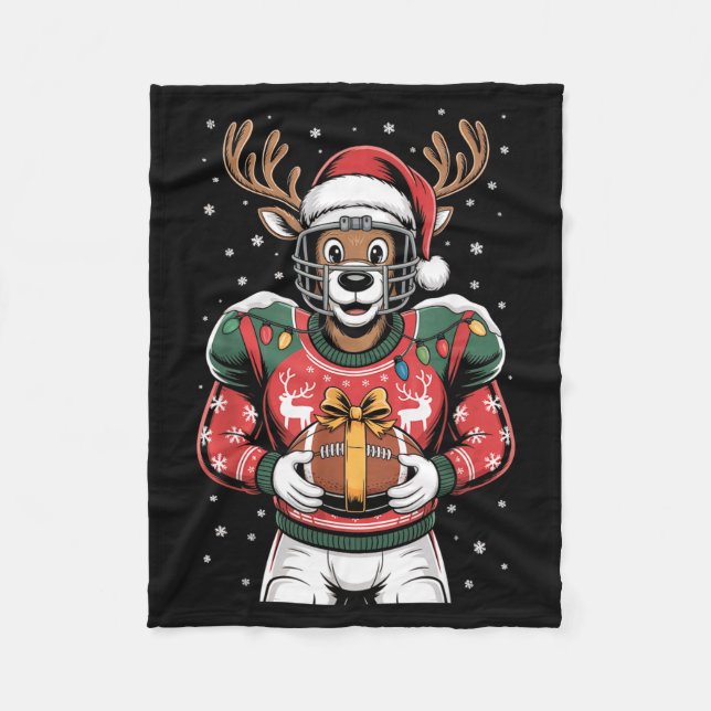 Funny Christmas Football Reindeer  Fleece Blanket (Front)