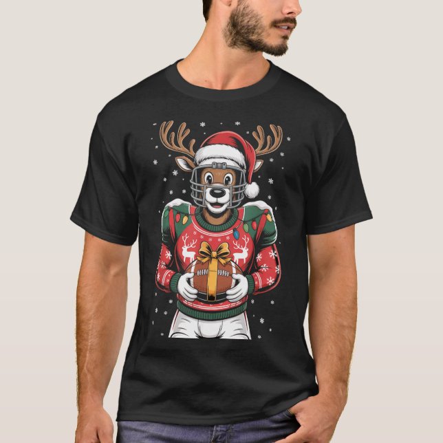 Funny Christmas Football Reindeer  T-Shirt (Front)