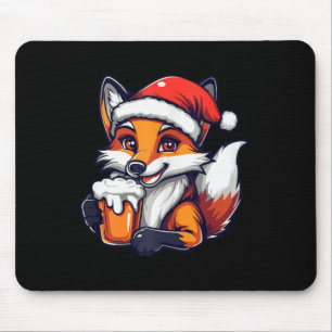 Funny Christmas Fox With Beer Comic Mouse Pad