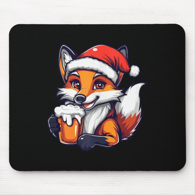 Funny Christmas Fox With Beer Comic  Mouse Pad (Front)