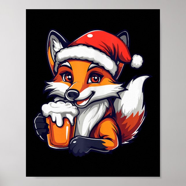 Funny Christmas Fox With Beer Comic  Poster (Front)