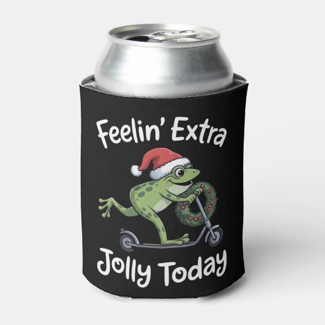 Funny Christmas Frog Feeling Extra Jolly Today  Can Cooler (Can Front)