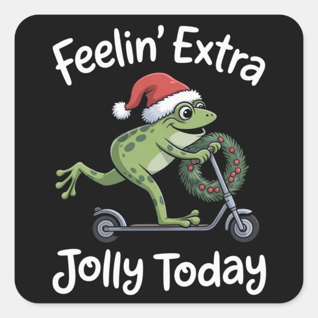 Funny Christmas Frog Feeling Extra Jolly Today  Square Sticker (Front)