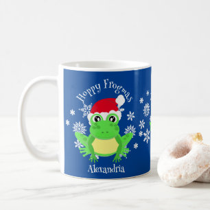 Funny Christmas Frog Santa Hat Blue Novelty Coffee Mug