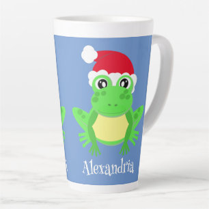 Funny Christmas Frog Santa Hat Blue Novelty Latte Mug