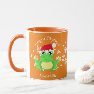 Funny Christmas Frog Santa Hat Orange Novelty Mug
