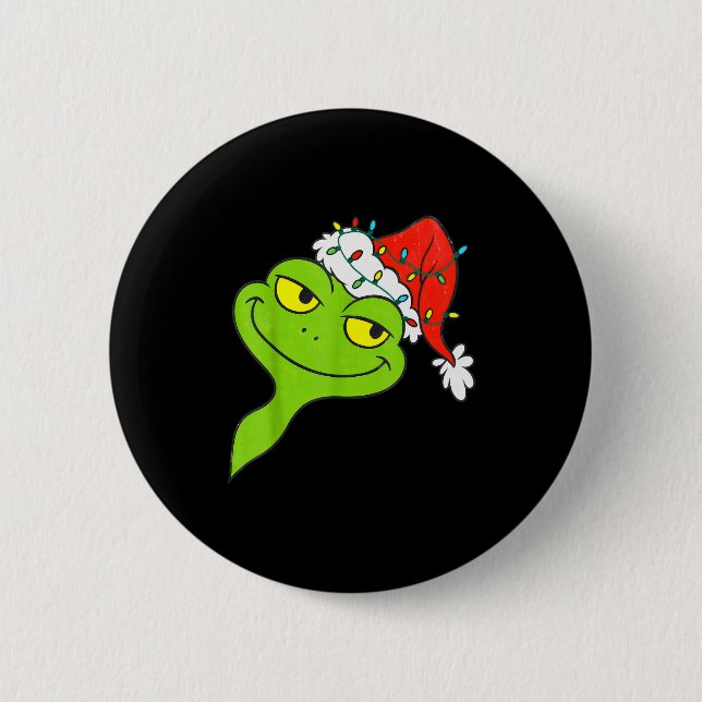 Funny Christmas Frog Wearing Santa Hat And Lights  6 Cm Round Badge (Front)
