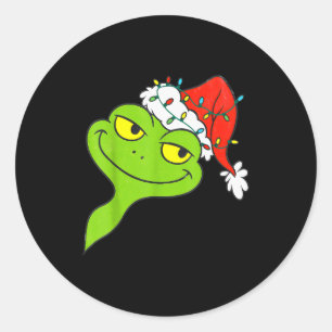 Funny Christmas Frog Wearing Santa Hat And Lights  Classic Round Sticker