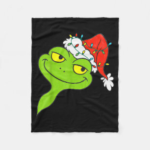 Funny Christmas Frog Wearing Santa Hat And Lights  Fleece Blanket