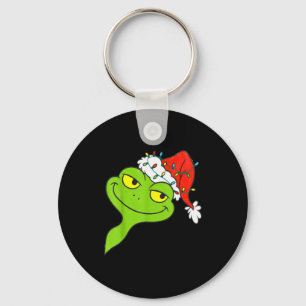 Funny Christmas Frog Wearing Santa Hat And Lights Key Ring
