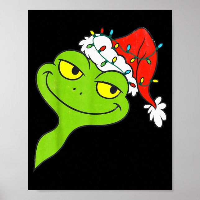 Funny Christmas Frog Wearing Santa Hat And Lights  Poster (Front)