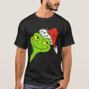 Funny Christmas Frog Wearing Santa Hat And Lights  T-Shirt