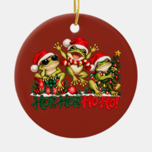 Funny Christmas Frogs Hop Hop Ho Ho Ceramic Ornament