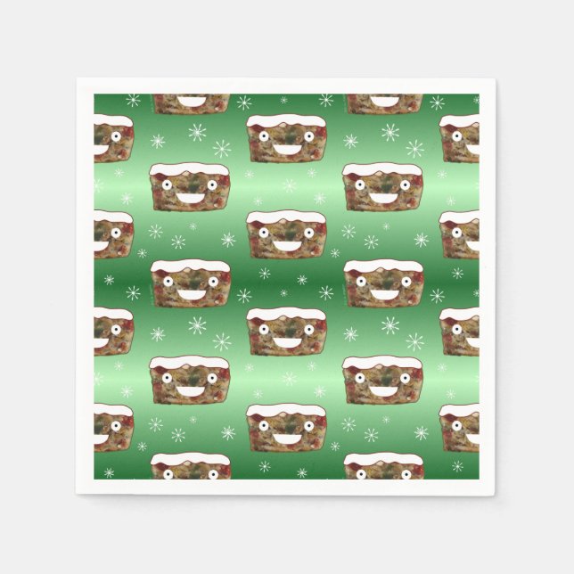 Funny Christmas Fruitcake Pattern Green Napkin (Front)