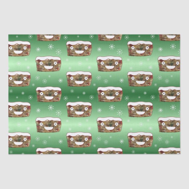 Funny Christmas Fruitcake Pattern Green Tissue Paper (Front)