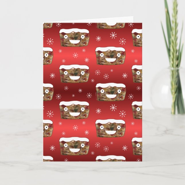 Funny Christmas Fruitcake Pattern Red Holiday Card (Front)
