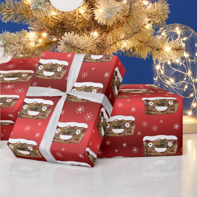Funny Christmas Fruitcake Pattern Red Wrapping Paper (Holidays)