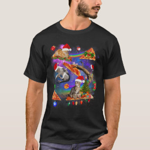 Funny Christmas Galaxy Cat In Space Cat Riding Piz T-Shirt