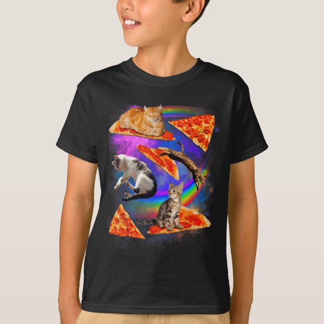 Funny Christmas Galaxy Cat In Space Cat Riding Zza T-Shirt (Front)