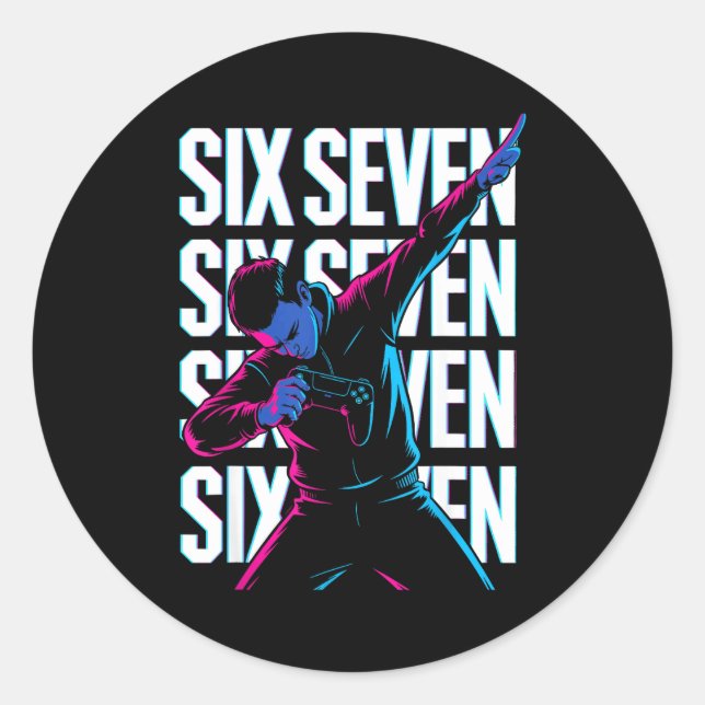 Funny Christmas Gamer Dabbing Xmas Dab Six Seven 6 Classic Round Sticker (Front)