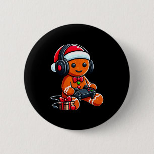 Funny Christmas Gamer Gingerbread Xmas Gaming Men  6 Cm Round Badge