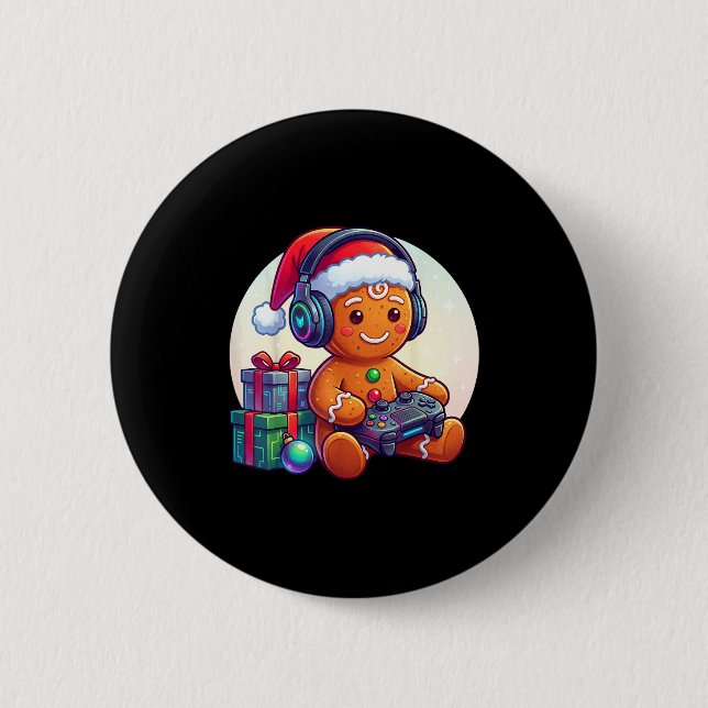 Funny Christmas Gamer Gingerbread Xmas Gaming Men  6 Cm Round Badge (Front)