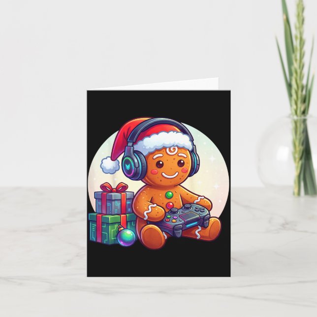Funny Christmas Gamer Gingerbread Xmas Gaming Men  Card (Front)