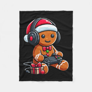 Funny Christmas Gamer Gingerbread Xmas Gaming Men Fleece Blanket