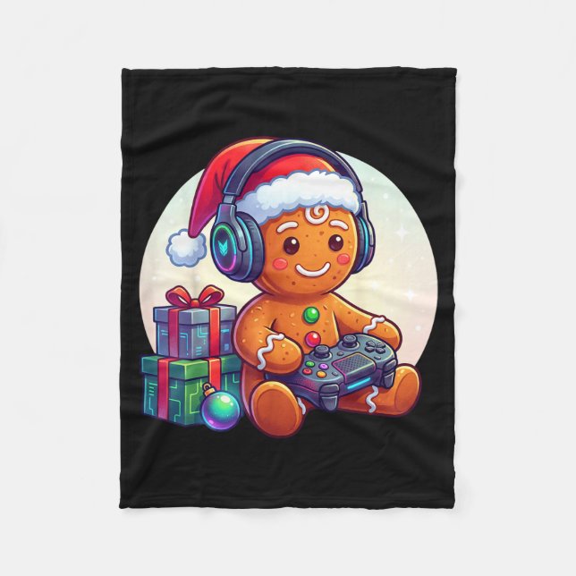 Funny Christmas Gamer Gingerbread Xmas Gaming Men  Fleece Blanket (Front)