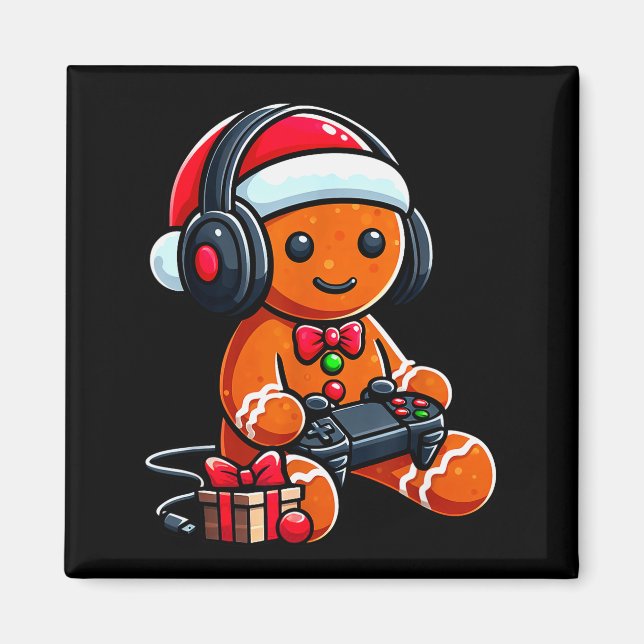 Funny Christmas Gamer Gingerbread Xmas Gaming Men  Magnet (Front)