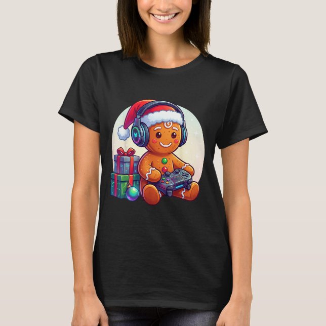 Funny Christmas Gamer Gingerbread Xmas Gaming Men  T-Shirt (Front)