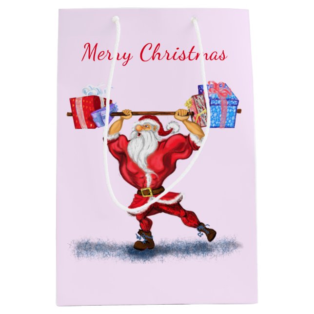 Funny Christmas Gift Bag Bodybuilder Santa (Front)