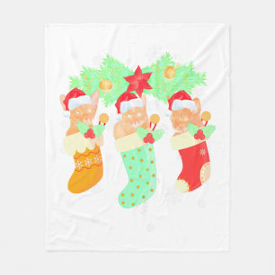 Funny Christmas Gift T Shirt Three Abyssinian Cat Fleece Blanket