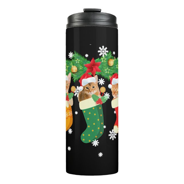 Funny Christmas Gift T Shirt Three Abyssinian Cat Thermal Tumbler (Front)