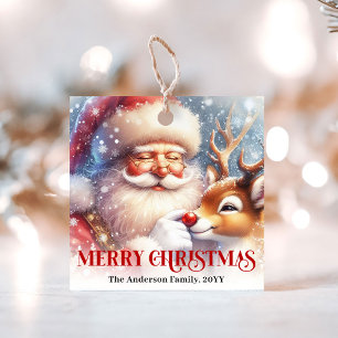 Funny Christmas Gift Tags with Santa and Rudolph