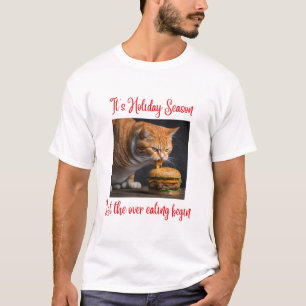 Funny Christmas Ginger Fat Cat Eating Burger Men's T-Shirt