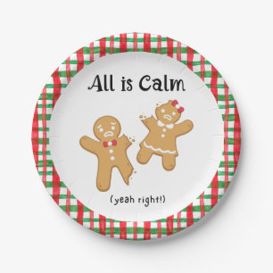 Funny Christmas Gingerbread Cookie All is Calm Paper Plate