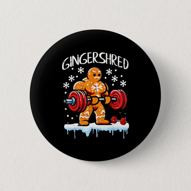 Funny Christmas Gingerbread Gingershred Gym Bodybu 6 Cm Round Badge (Front)