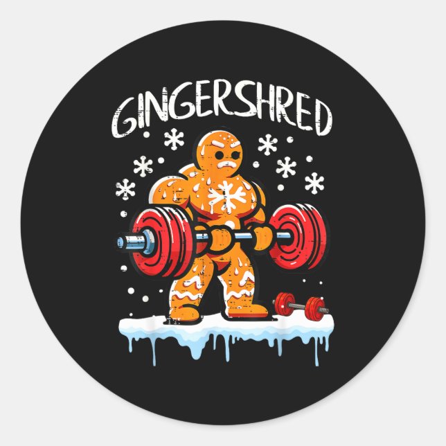 Funny Christmas Gingerbread Gingershred Gym Bodybu Classic Round Sticker (Front)