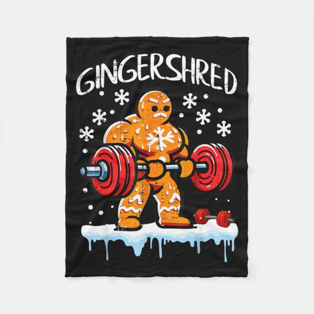 Funny Christmas Gingerbread Gingershred Gym Bodybu Fleece Blanket (Front)