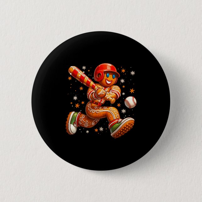 Funny Christmas Gingerbread Man Playing Baseball C 6 Cm Round Badge (Front)