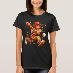 Funny Christmas Gingerbread Man Playing Baseball C T-Shirt