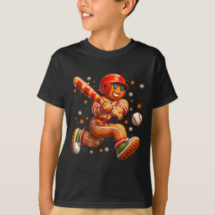 Funny Christmas Gingerbread Man Playing Baseball C T-Shirt