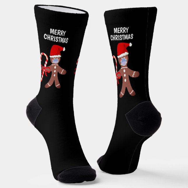 Funny Christmas Gingerbread Santa Mens Socks (Angled)
